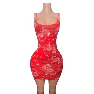 259/Red Dragon Print Bodycon Dress